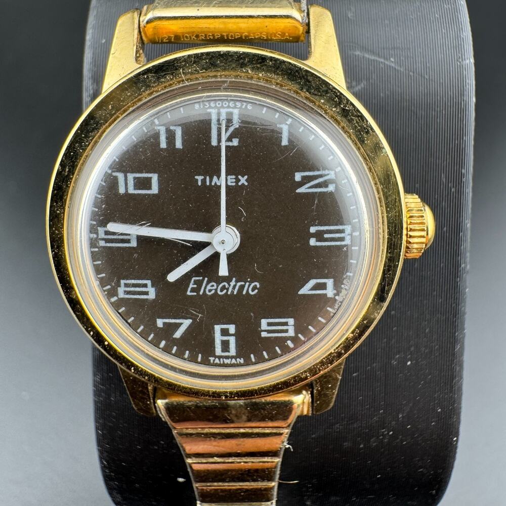 Vintage Timex Electric Ladies Watch Gold Tone Brown Dial